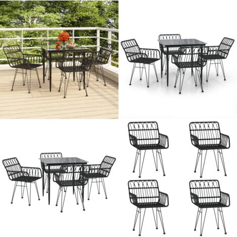 Set da Pranzo da Giardino 5 pz Nero in Polyrattan - Tavolo da pranzo da esterno - Sedie da pranzo da giardino