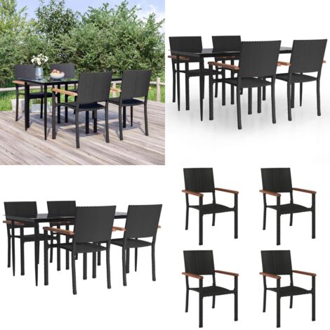 Set da Pranzo da Giardino 5 pz Nero in Polyrattan - Tavolo da pranzo da esterno - Sedie da pranzo da giardino