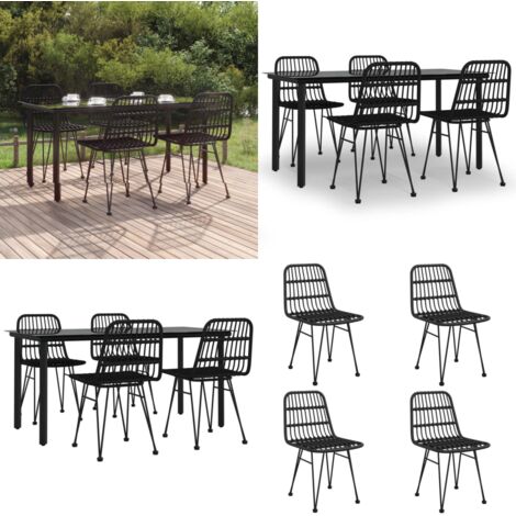 Set da Pranzo da Giardino 5 pz Nero in Polyrattan - Tavolo da pranzo da esterno - Sedie da pranzo da giardino