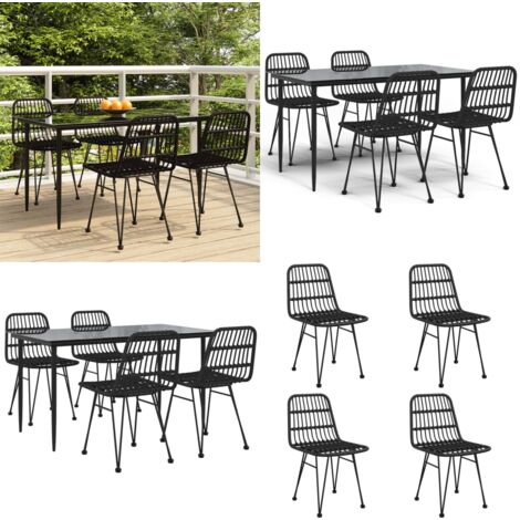 Set da Pranzo da Giardino 5 pz Nero in Polyrattan - Tavolo da pranzo da esterno - Sedie da pranzo da giardino