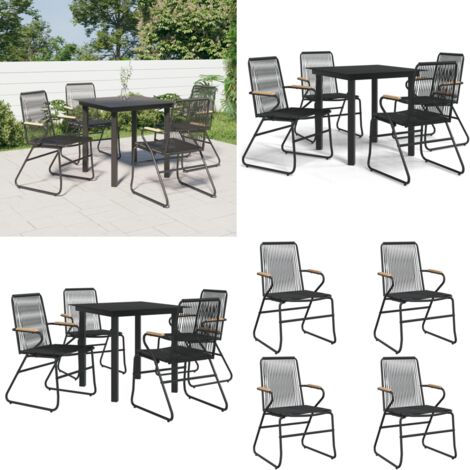 Set da Pranzo da Giardino 5 pz Nero in Rattan PVC - Sedie da pranzo - Tavolo da pranzo