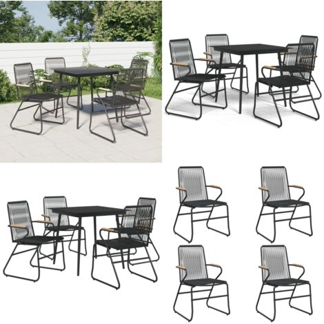Set da Pranzo da Giardino 5 pz Nero in Rattan PVC - Sedie da pranzo - Tavolo da pranzo
