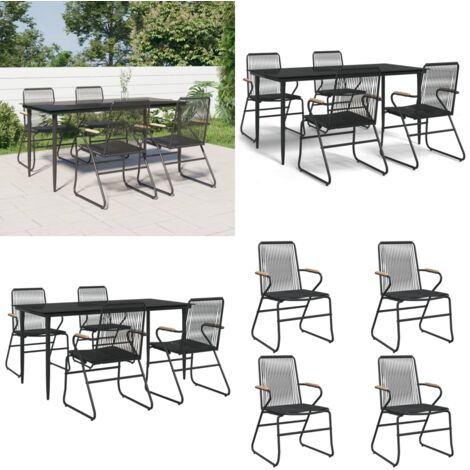 Set da Pranzo da Giardino 5 pz Nero in Rattan PVC - Tavolo da pranzo da esterno - Sedie da giardino