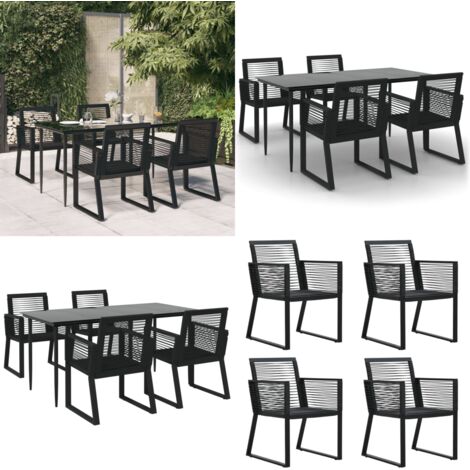 Set da Pranzo da Giardino 5 pz Nero in Rattan PVC - Tavolo da pranzo esterno - Sedie da giardino