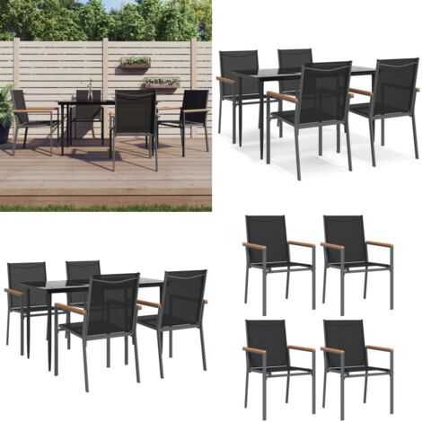 Set da Pranzo da Giardino 5 pz Nero in Textilene e Acciaio - Tavolo da pranzo da esterno - Sedie da pranzo da esterno