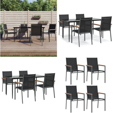Set da Pranzo da Giardino 5 pz Nero in Textilene e Acciaio - Tavolo da pranzo da esterno - Sedie da pranzo da esterno