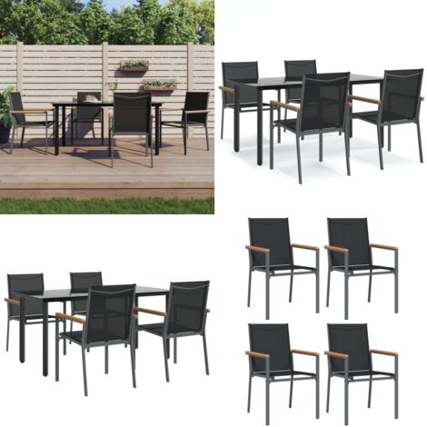 Set da Pranzo da Giardino 5 pz Nero in Textilene e Acciaio - Tavolo da pranzo da esterno - Sedie da pranzo da esterno