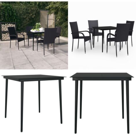 Set da Pranzo da Giardino 5 pz Nero - Tavolo da pranzo da esterno - Sedie da giardino