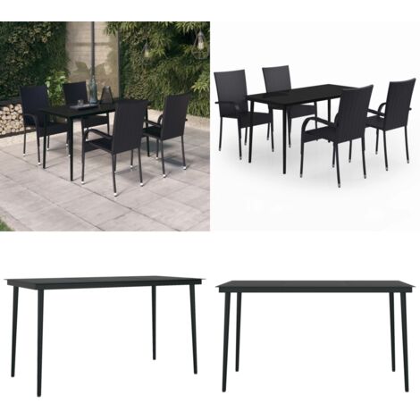 Set da Pranzo da Giardino 5 pz Nero - Tavolo da pranzo da esterno - Sedie da giardino
