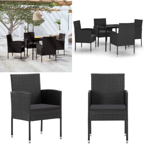 Set da Pranzo da Giardino 5 pz Nero - Tavolo da pranzo esterno - Sedie da giardino