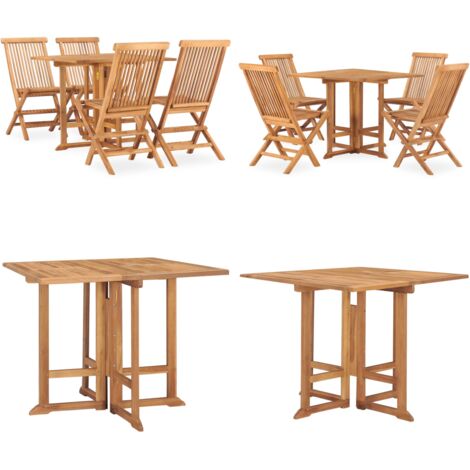Set da Pranzo da Giardino 5 pz Pieghevole in Massello di Teak - Tavolo da pranzo in teak - Sedie da giardino