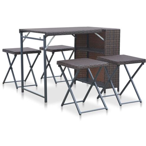 vidaXL Set da Pranzo da Giardino Pieghevole 5 pz in Polyrattan Marrone/Nero
