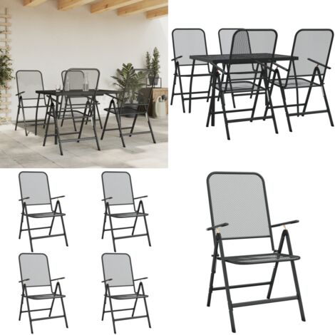 Set da Pranzo da Giardino 5pz Antracite in Rete Metallica - Tavolo da pranzo da giardino - Sedie da giardino