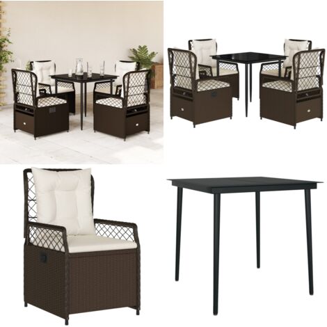 Set da Pranzo da Giardino 5pz con Cuscini in Polyrattan Marrone - Sedie da giardino reclinabili - Tavolo da giardino