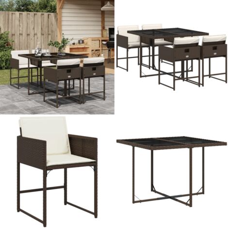Set da Pranzo da Giardino 5pz con Cuscini in Polyrattan Marrone - Sedie da giardino - Tavolo da giardino