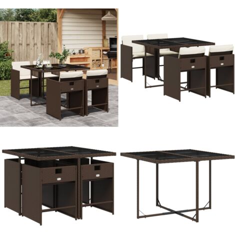 Set da Pranzo da Giardino 5pz con Cuscini in Polyrattan Marrone - Sedie da giardino - Tavolo da giardino