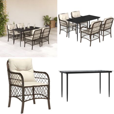 Set da Pranzo da Giardino 5pz con Cuscini in Polyrattan Marrone - Tavolo da giardino - Sedie da giardino