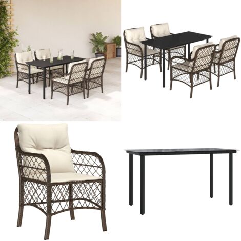Set da Pranzo da Giardino 5pz con Cuscini in Polyrattan Marrone - Tavolo da giardino - Sedie da giardino