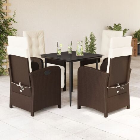 Set da Pranzo da Giardino 5pz con Cuscini in Polyrattan Marrone vidaXL