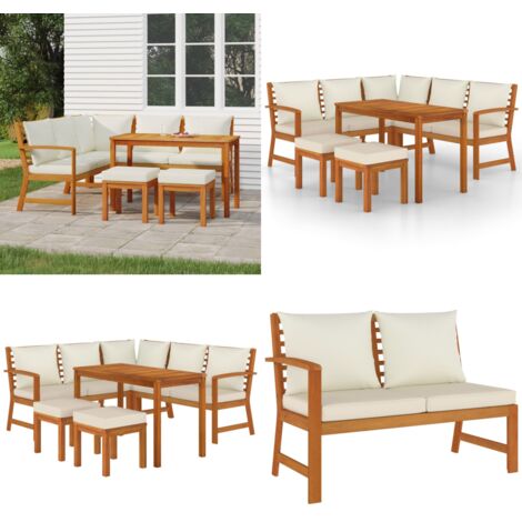 Set da Pranzo da Giardino 6pz con Cuscini Legno Massello Acacia - Tavolo da giardino - Panca in legno