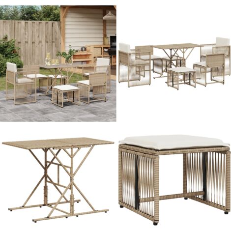 Set da Pranzo da Giardino 7 pz con Cuscini Beige in Polyrattan - Sedie da giardino - Poltrone da giardino