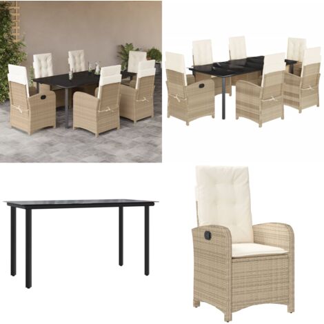 Set da Pranzo da Giardino 7 pz con Cuscini Beige in Polyrattan - Sedie da giardino - Tavolo da giardino
