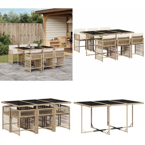 Set da Pranzo da Giardino 7 pz con Cuscini Beige in Polyrattan - Sedie da giardino - Tavolo da giardino