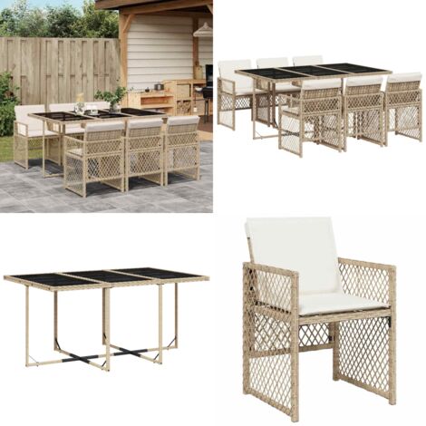 Set da Pranzo da Giardino 7 pz con Cuscini Beige in Polyrattan - Sedie da giardino - Tavolo da giardino