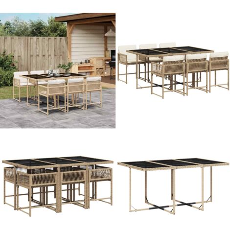 Set da Pranzo da Giardino 7 pz con Cuscini Beige in Polyrattan - Sedie da giardino - Tavolo da giardino