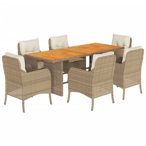 Set da Pranzo da Giardino 7 pz con Cuscini Beige in Polyrattan vidaXL