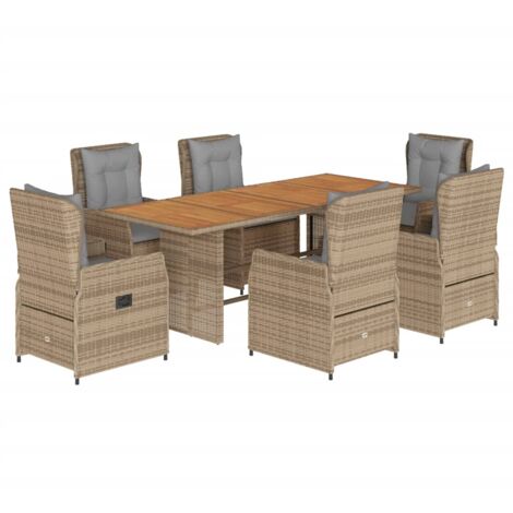 Set da Pranzo da Giardino 7 pz con Cuscini Beige in Polyrattan vidaXL