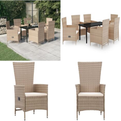 Set da Pranzo da Giardino 7 pz con Cuscini Beige - Tavolo da giardino - Sedie da giardino