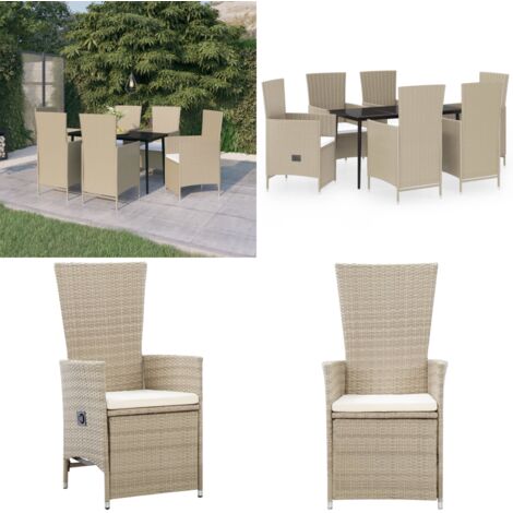 Set da Pranzo da Giardino 7 pz con Cuscini Beige - Tavolo da giardino - Sedie da giardino
