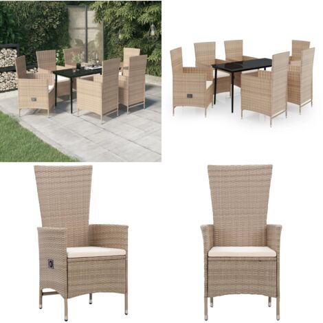 Set da Pranzo da Giardino 7 pz con Cuscini Beige - Tavolo da giardino - Sedie da giardino