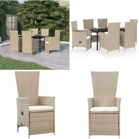 Set da Pranzo da Giardino 7 pz con Cuscini Beige - Tavolo da giardino - Sedie da giardino