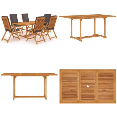 Set da Pranzo da Giardino 7 pz con Cuscini Grigi Legno di Teak - Tavolo in teak - Sedie in teak