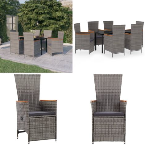 Set da Pranzo da Giardino 7 pz con Cuscini Grigio - Tavolo da giardino - Sedie da giardino