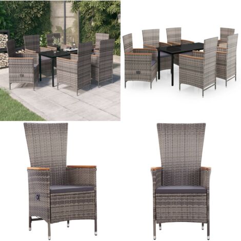 Set da Pranzo da Giardino 7 pz con Cuscini Grigio - Tavolo da giardino - Sedie da giardino