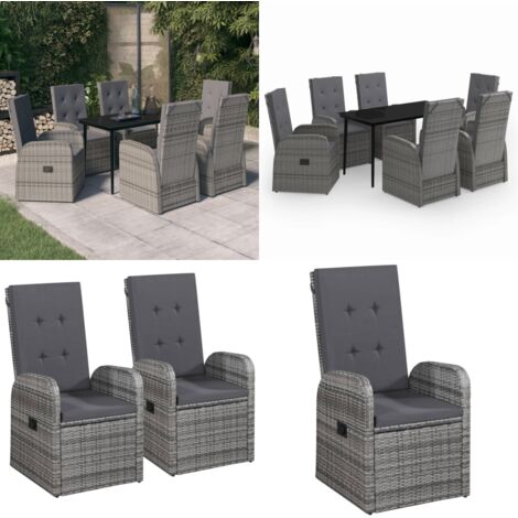Set da Pranzo da Giardino 7 pz con Cuscini Grigio - Tavolo da giardino - Sedie da giardino