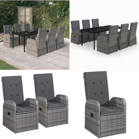 Set da Pranzo da Giardino 7 pz con Cuscini Grigio - Tavolo da giardino - Sedie da giardino