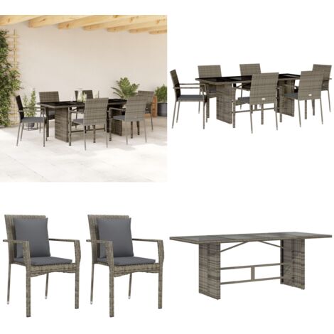 Set da Pranzo da Giardino 7 pz con Cuscini in Polyrattan Grigio - Sedie da giardino - Cuscini da giardino