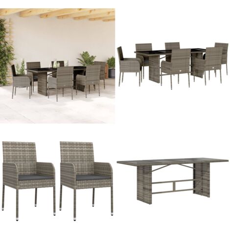 Set da Pranzo da Giardino 7 pz con Cuscini in Polyrattan Grigio - Sedie da giardino - Cuscini da giardino