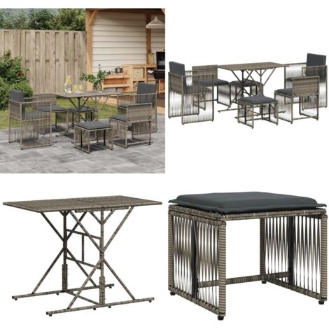Set da Pranzo da Giardino 7 pz con Cuscini in Polyrattan Grigio - Sedie da giardino - Poltrone da giardino