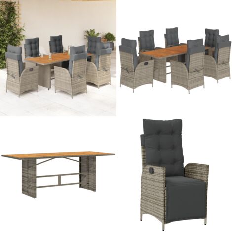 Set da Pranzo da Giardino 7 pz con Cuscini in Polyrattan Grigio - Sedie da giardino reclinabili - Tavolo da giardino