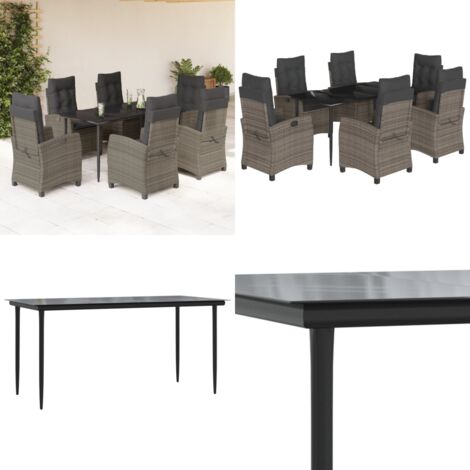Set da Pranzo da Giardino 7 pz con Cuscini in Polyrattan Grigio - Sedie da giardino reclinabili - Tavolo da giardino