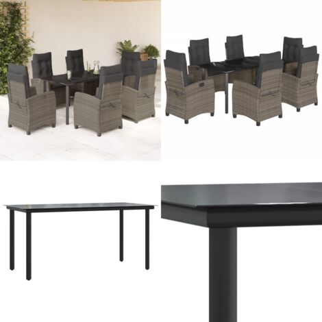 Set da Pranzo da Giardino 7 pz con Cuscini in Polyrattan Grigio - Sedie da giardino reclinabili - Tavolo da giardino