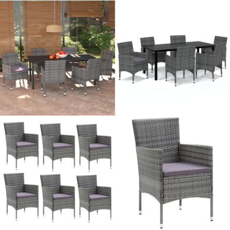 Set da Pranzo da Giardino 7 pz con Cuscini in Polyrattan Grigio - Sedie da giardino - Tavolo da esterno