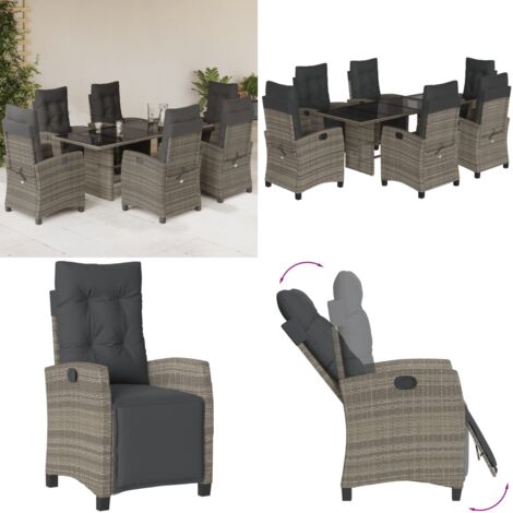 Set da Pranzo da Giardino 7 pz con Cuscini in Polyrattan Grigio - Sedie da giardino - Tavolo da giardino