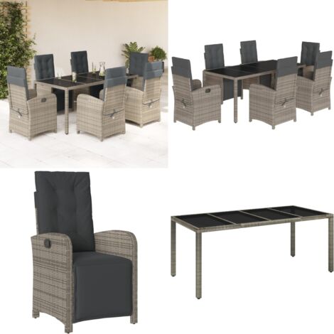 Set da Pranzo da Giardino 7 pz con Cuscini in Polyrattan Grigio - Sedie da giardino - Tavolo da giardino