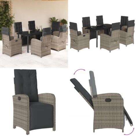 Set da Pranzo da Giardino 7 pz con Cuscini in Polyrattan Grigio - Sedie da giardino - Tavolo da giardino